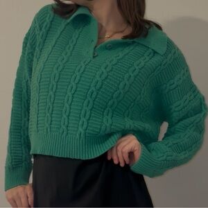 Women's Cider Green Cable Knit Sweater